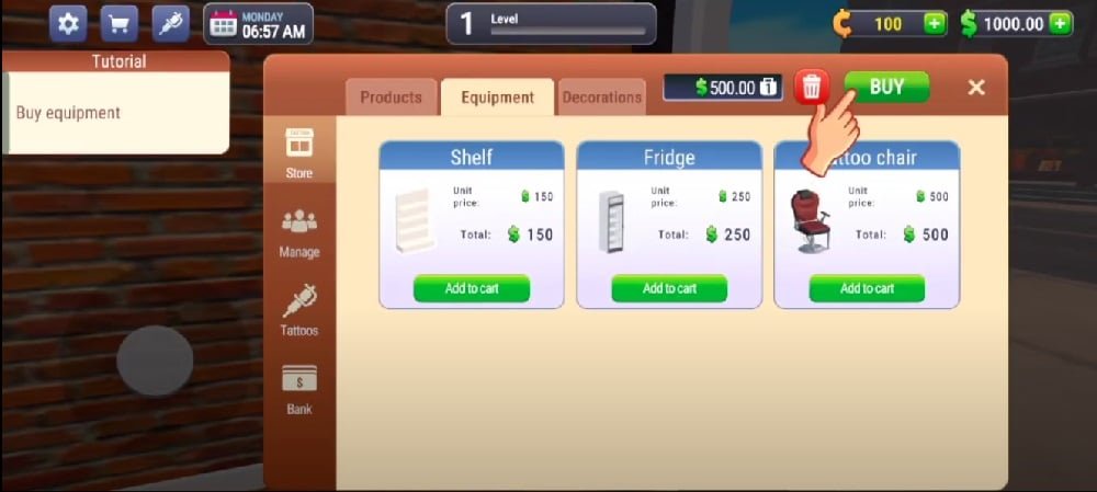 إعادة توزيع متجر الوشم الخاص بك عن طريق شراء المزيد من الأثاث من المتجر في Tattoo Studio Simulator Mod APK