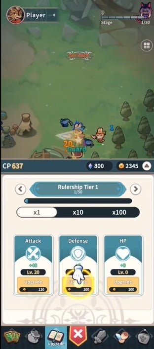 ترقية إحصائيات الهجوم لزيادة قوة بطلك في PAW Crusade Mod APK