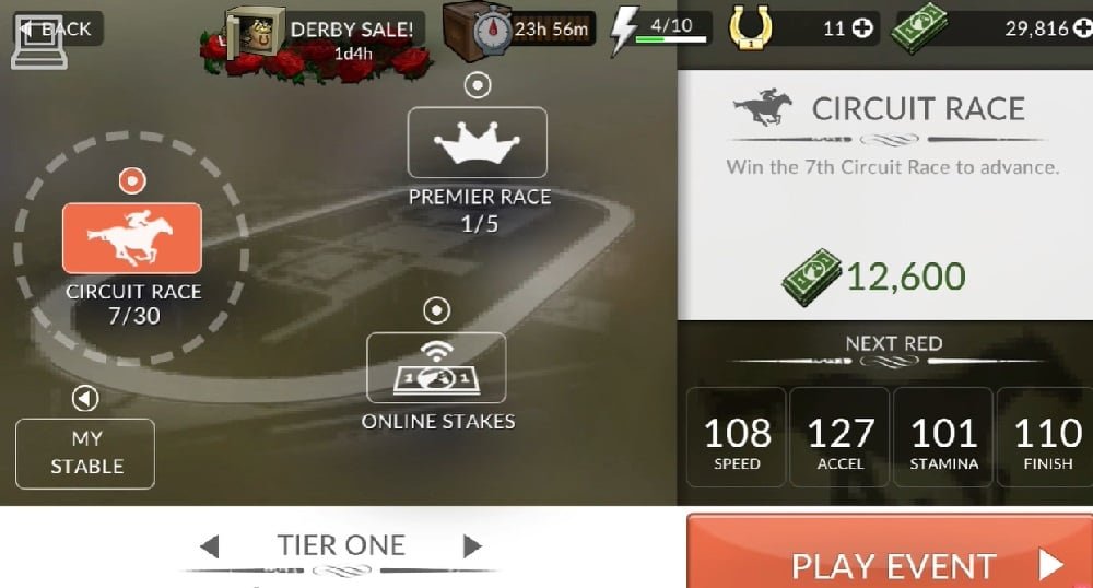 المشاركة في أوضاع السباق المختلفة في صورة Finish Horse Racing Mod APK