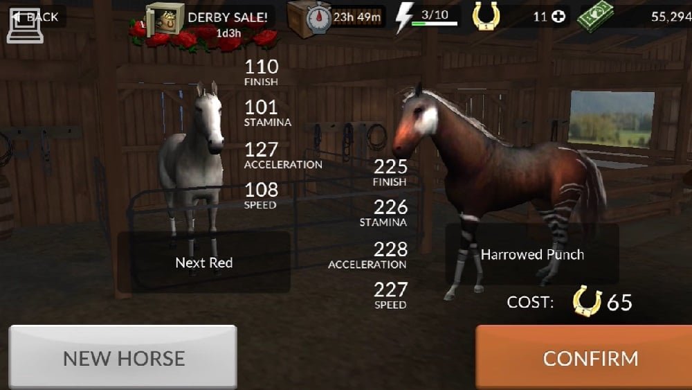 شراء المزيد من الخيول الجديدة من المتاجر في صور Finish Horse Racing Mod APK