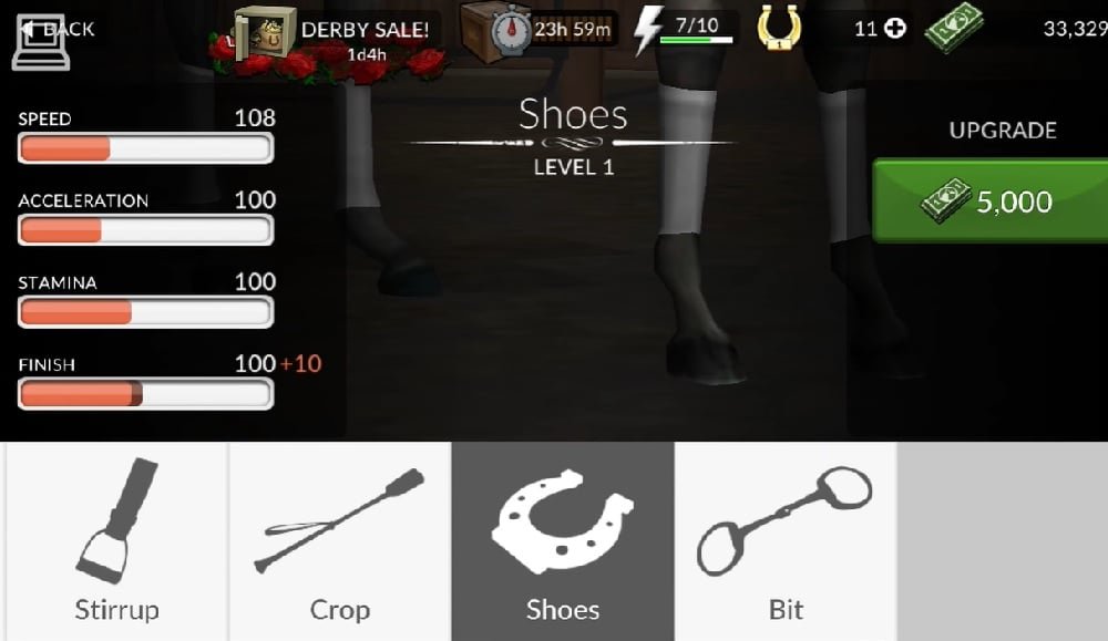 قم بترقية وتجهيز حصانك في صور Finish Horse Racing Mod APK