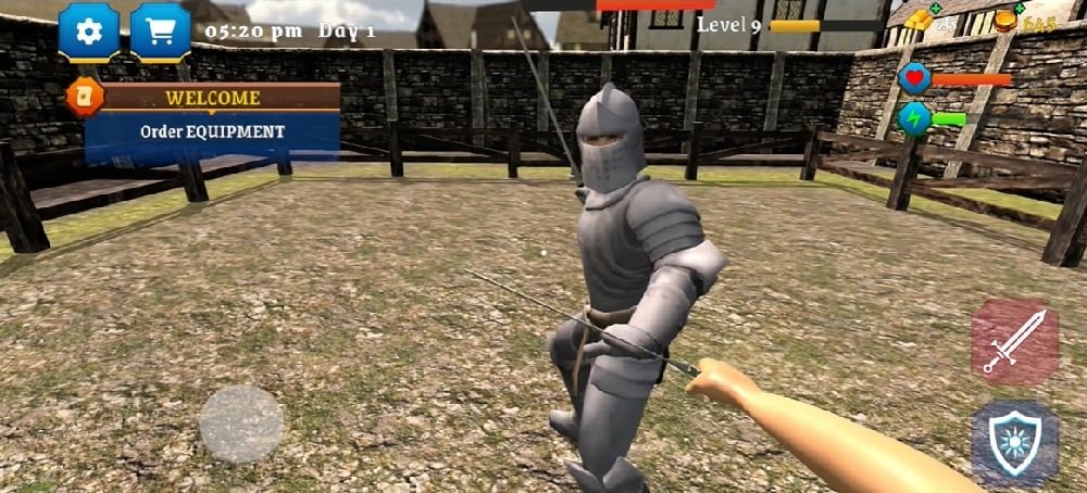الانخراط في معارك السيف مع لاعبين آخرين في Knight Shop Simulator Mod APK