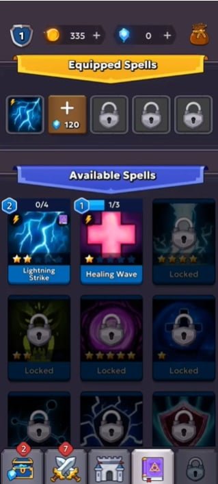 بعض التحركات التي يمكن للاعبين إرفاقها بالأبطال في معالج الخمول: Tower Defense RPG Mod APK