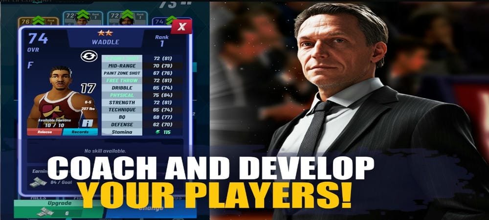 اختر اللاعبين وترقية قوة اللاعبين الخاصة بك في Idle Basketball Manager 2025 Mod APK