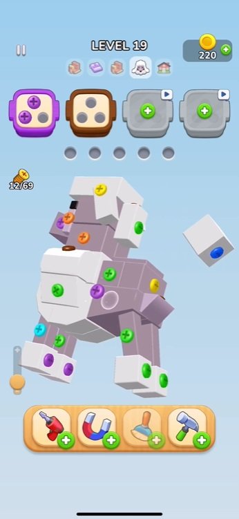 تحدي اللاعبين لإزالة جميع مسامير النموذج في Screwdom 3D Mod APK